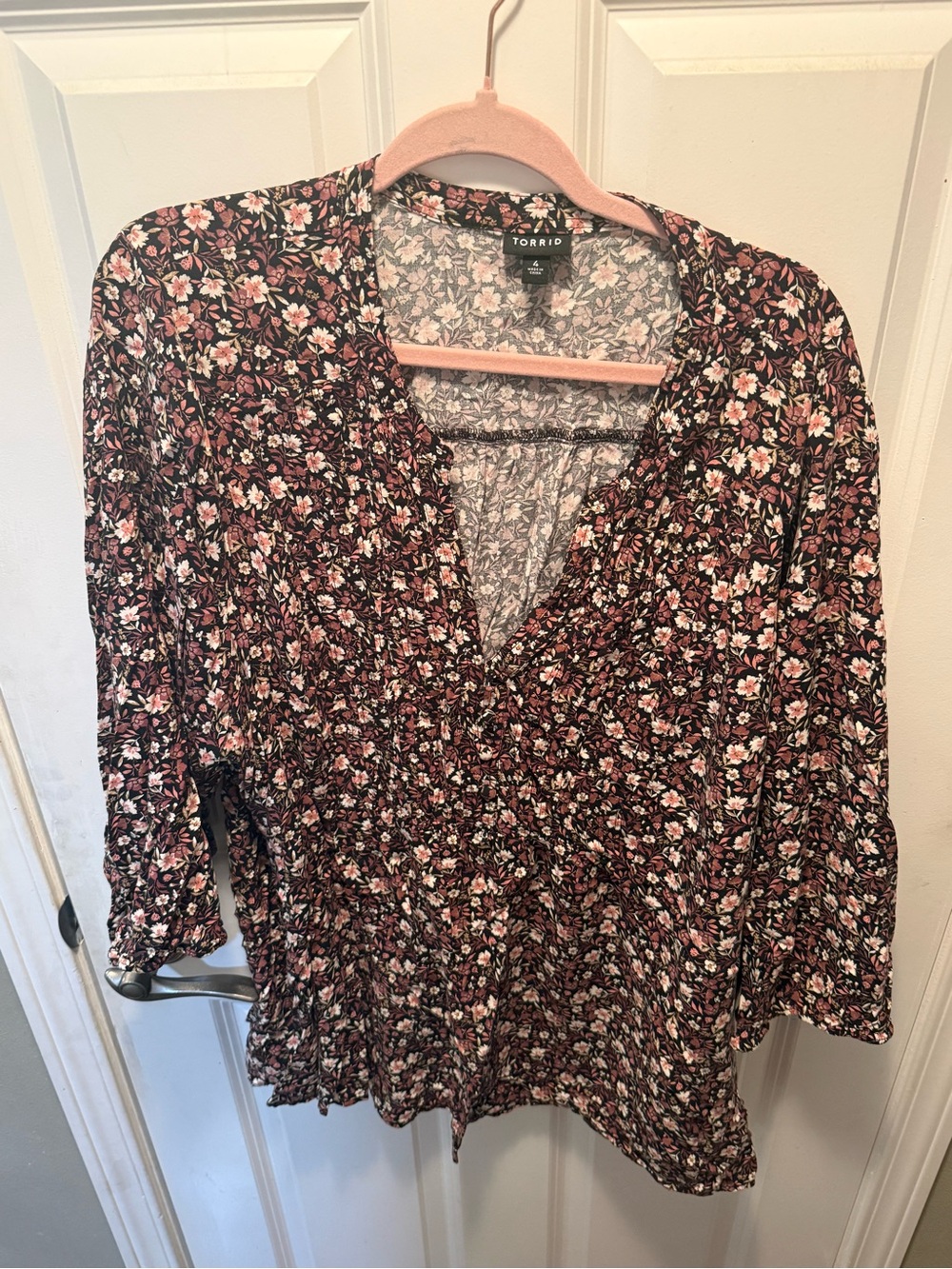 torrid Burgundy Floral Peplum Top with Pink Accents